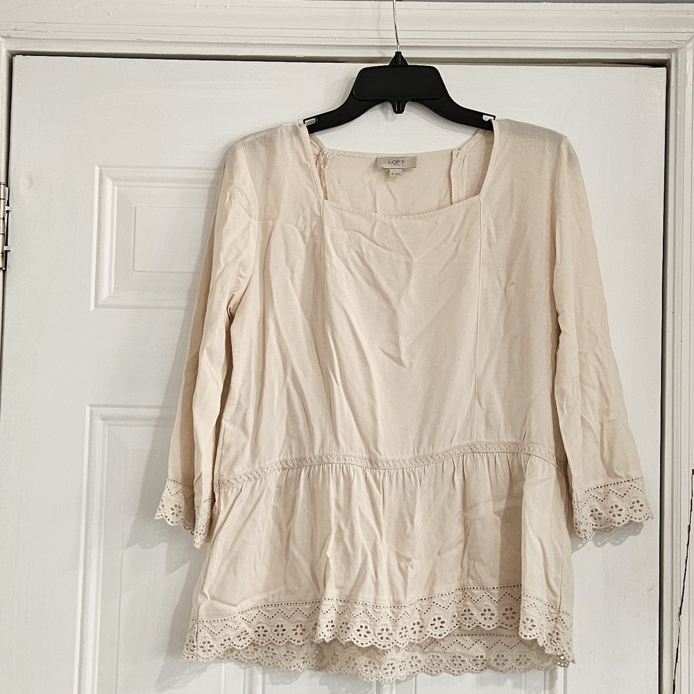 LOFT Cream Lace Accent Blouse